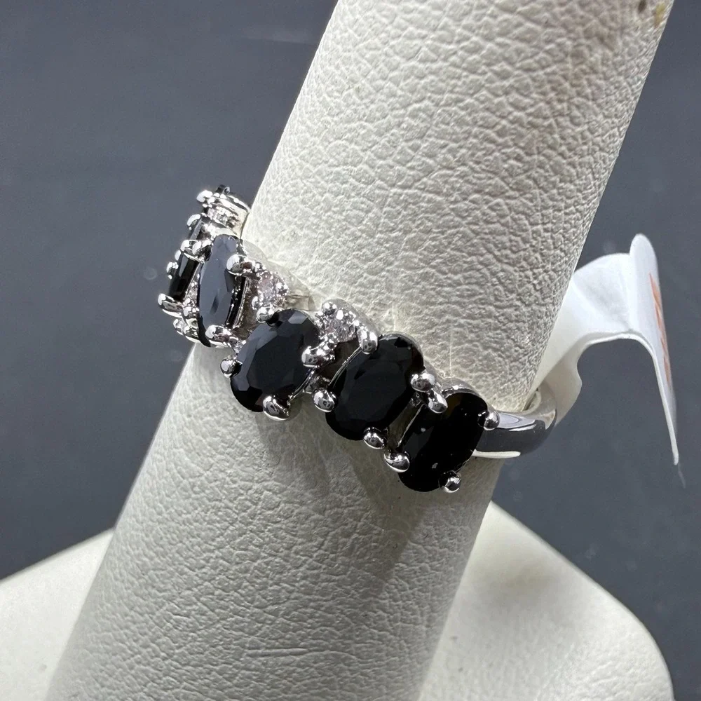 Bomb Party Whenever You Roam Size 6 Ring Black Onix CZ RBP5643 Rhodium Plated